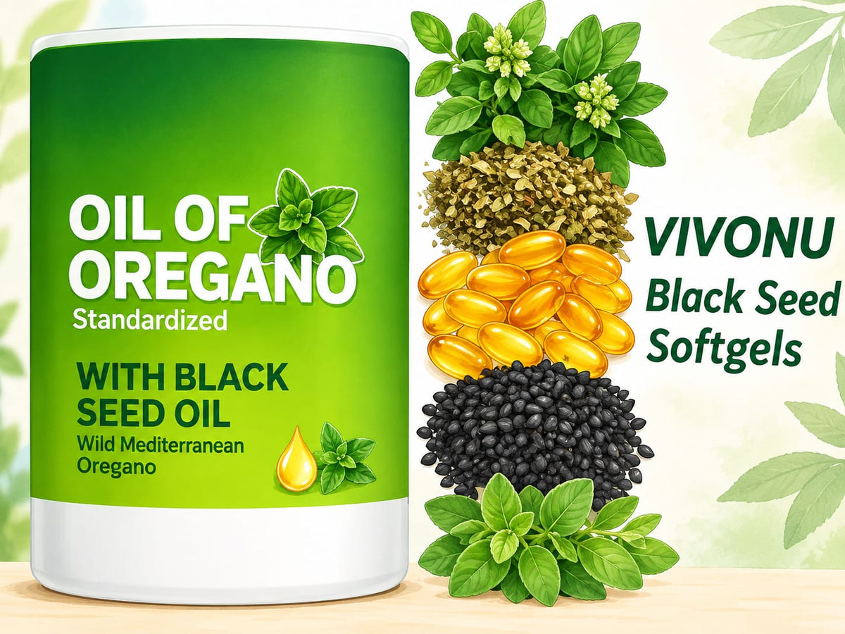 VIVONU Oil of Oregano with Black Seed Oil Softgels, Organic Oregano Oil with Carvacrol, Herbal Wellness Supplement